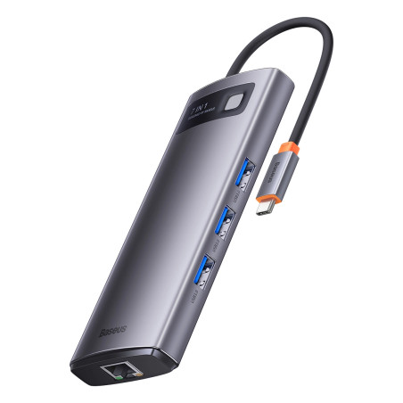 Baseus Metal Gleam Series 7 az 1-ben hub elosztó, USB-C - 3x USB 3.0 + 2x HDMI + USB-C PD + Ethernet RJ45