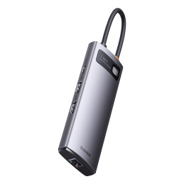 Baseus Metal Gleam Series 7 az 1-ben hub elosztó, USB-C - 3x USB 3.0 + 2x HDMI + USB-C PD + Ethernet RJ45