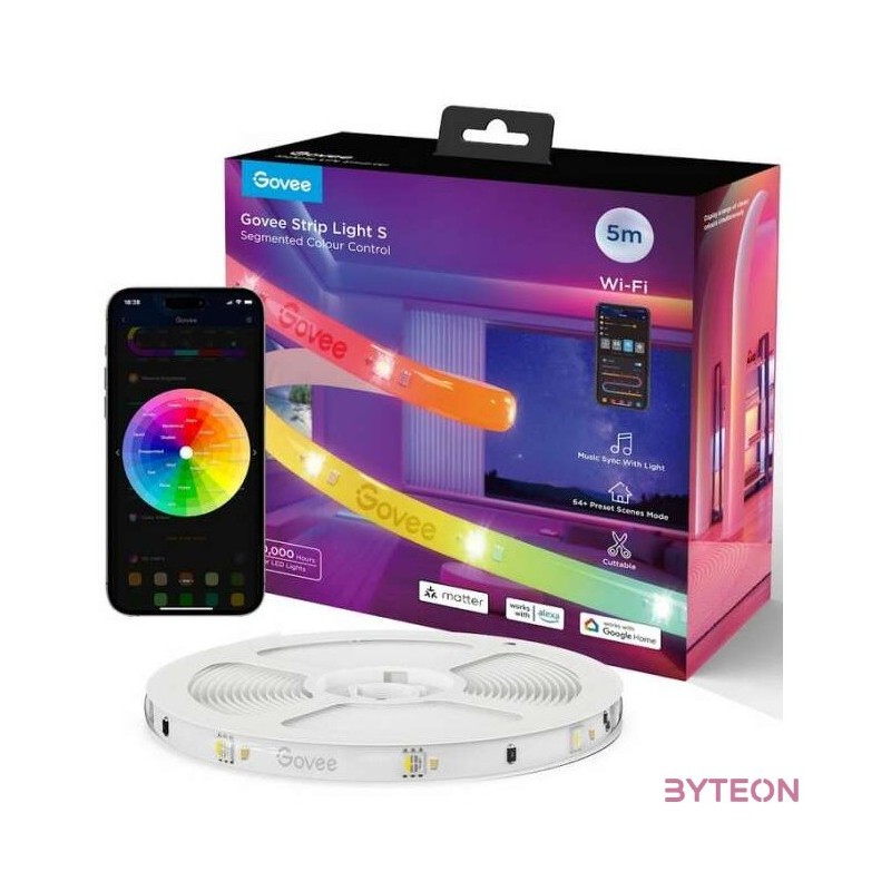 Govee RGBIC Wi-Fi  Bluetooth LED szalagfények védőbevonattal (5M)