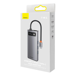 Baseus Metal Gleam Series 7 az 1-ben hub elosztó, USB-C - 3x USB 3.0 + 2x HDMI + USB-C PD + Ethernet RJ45