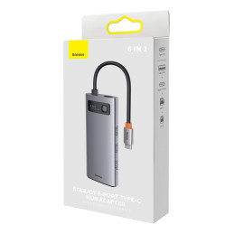 Baseus Metal Gleam Series 6 az 1-ben hub elosztó, USB-C - 3x USB 3.0 + USB-C PD +  microSD/SD