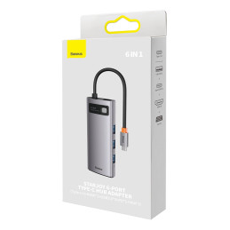 Baseus Metal Gleam Series 6 az 1-ben hub elosztó, USB-C - 3x USB 3.0 + HDMI + USB-C PD + VGA