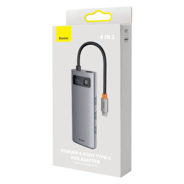 Baseus Metal Gleam Series 4 az 1-ben hub elosztó, USB-C - 4x USB 3.0