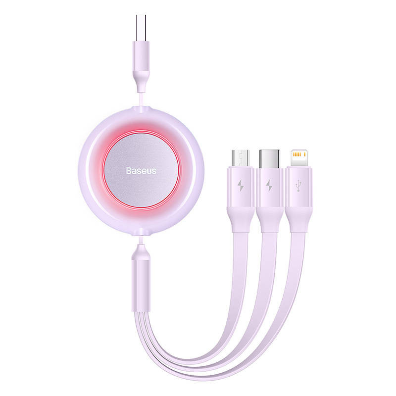 Baseus Bright Mirror 2, 3 az 1-ben Mikro USB / Lightning / USB-C kábel, 3.5 A, 1.1 m (lila)