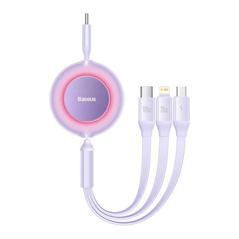 Baseus Bright Mirror 4, 3 az 1-ben Mikro USB / Lightning / USB-C kábel, 100W, 3.5A, 1.1 m (lila)