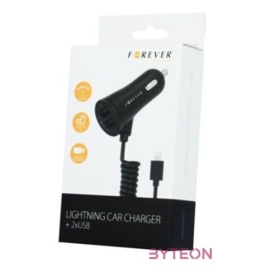 Forever Autós tölto iPhone-hoz 8-PIN 2xUSB, fekete