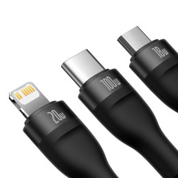 Baseus Flash Series 2, 3 az 1-ben USB kábel, USB-C / Micro USB / Lightning, 100W, 1.2m (fekete)