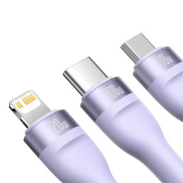 Baseus Flash Series 2, 3 az 1-ben USB kábel, USB-C / micro USB / Lightning, 100W, 1.5m (lila)