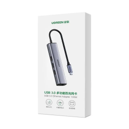 UGREEN CM475 Adapter USB-C Hub to 3x USB 3.0, RJ45, USB-C PD (gray)