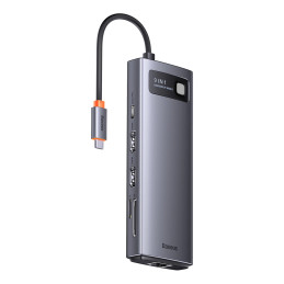 Baseus Metal Gleam Series 9 az 1-ben hub, USB-C - 32x USB 3.0 + 2x HDMI + USB 2.0 + USB-C PD + Ethernet RJ45 + microSD/SD