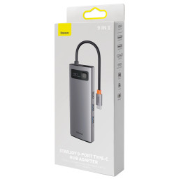 Baseus Metal Gleam Series 9 az 1-ben hub, USB-C - 32x USB 3.0 + 2x HDMI + USB 2.0 + USB-C PD + Ethernet RJ45 + microSD/SD