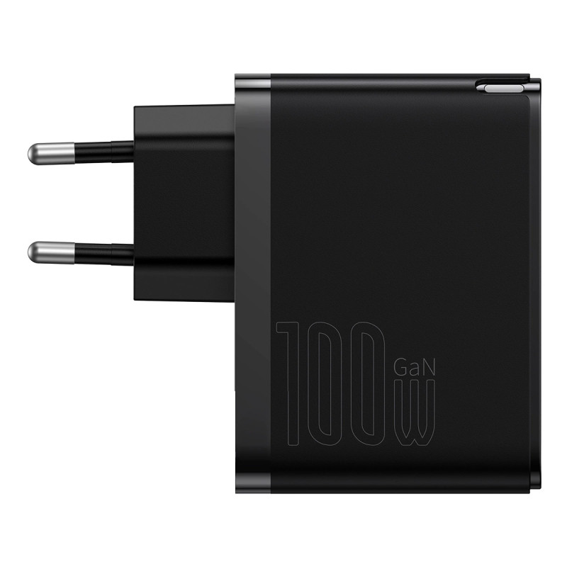 Baseus GaN USB-C + USB fali töltő, 100W + 1m kábel (fekete)