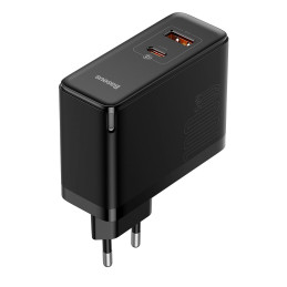 Baseus GaN USB-C + USB fali töltő, 100W + 1m kábel (fekete)