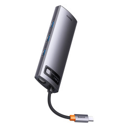 Baseus Metal Gleam Series 8 az 1-ben hub, USB-C - 3x USB 3.0 + HDMI + USB-C PD + microSD/SD + VGA