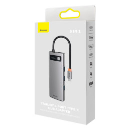 Baseus Metal Gleam Series 8 az 1-ben hub, USB-C - 3x USB 3.0 + HDMI + USB-C PD + microSD/SD + VGA