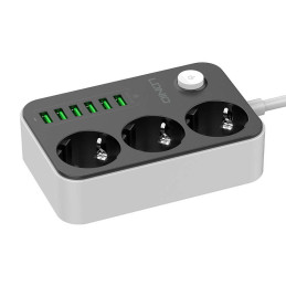 Power strip with 3 AC sockets, 6x USB, LDNIO SE3631, 1.6m (black)