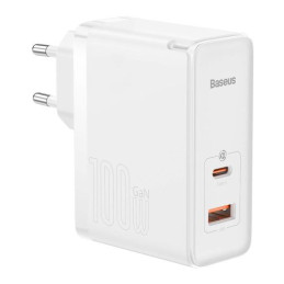 Baseus GaN5 Pro USB-C + USB fali töltő, 100W  + 1m kábel (fehér)