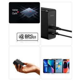 Baseus GaN5 Pro USB-C + USB fali töltő, 100W  + 1m kábel (fehér)