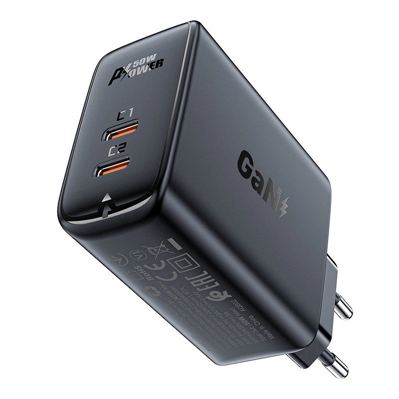 Wall charger Acefast A29 PD50W GAN 2x USB-C 50W (black)