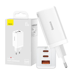 Baseus GaN5 Pro wall charger 2xUSB-C + USB, 65W (white)