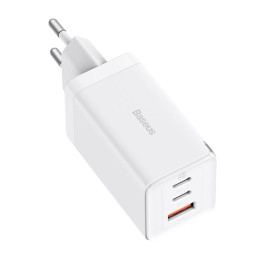 Baseus GaN5 Pro wall charger 2xUSB-C + USB, 65W (white)