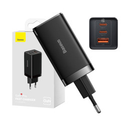 Baseus GaN5 Pro wall charger 2xUSB-C + USB, 65W (black)