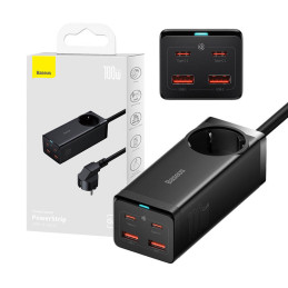 Baseus GaN3 Pro wall charger / powerstrip 2xUSB + 2xUSB-C + AC, 100W (black)