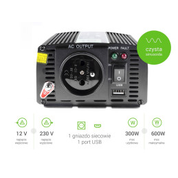 GREENCELL Car Power Inverter Converter 12V to 230V 300W/600W Pure sine