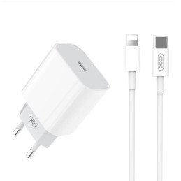 XO L77 Wall Charger, USB-C + USB-C to Lightning Cable (White)