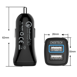 Car Charger 30W QC 3.0 Dual Ports (black)