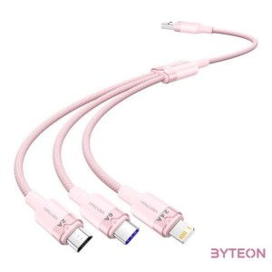 USB 2.0 A és 3 az 1-ben 6A kábel Vention CTRPG 1.5M (rózsaszín)
