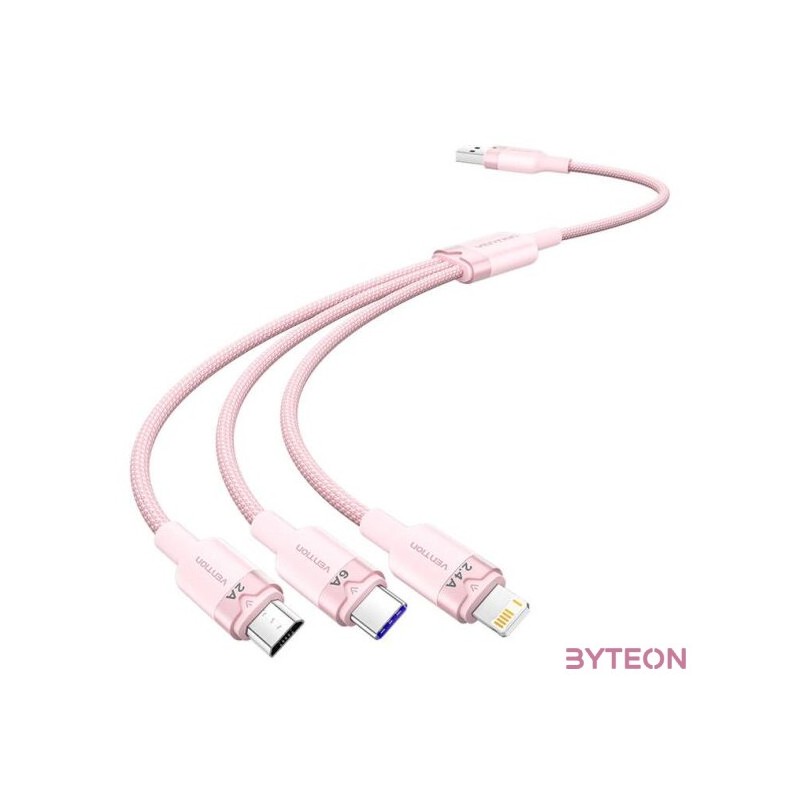 USB 2.0 A és 3 az 1-ben 6A kábel Vention CTRPG 1.5M (rózsaszín)