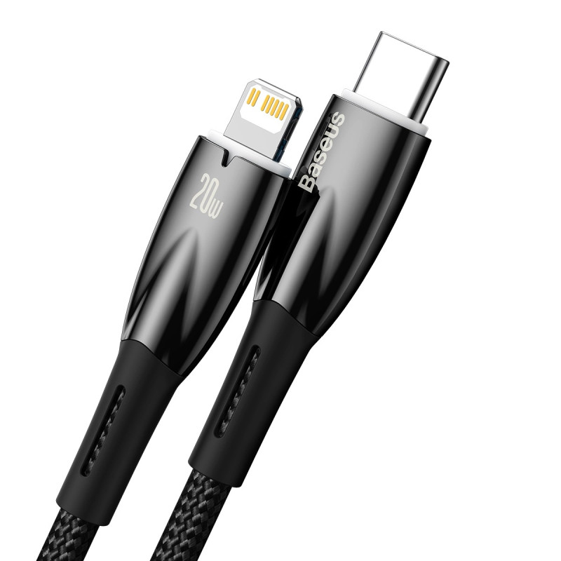 Baseus Glimmer USB-C - Lightning töltőkábel, 20W, 2m (fekete)