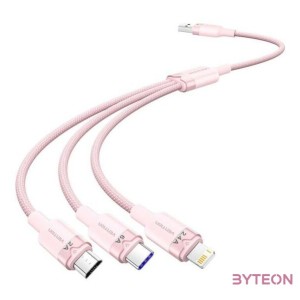 USB 2.0 A és 3 az 1-ben 6A kábel Vention CTRPG 1.5M (rózsaszín)