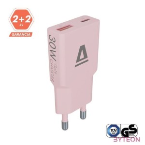 AVAX CH641P NANO SLIM 30W USB-C (PD3.0)USB-A (QC3.0) pink hálózati töltő