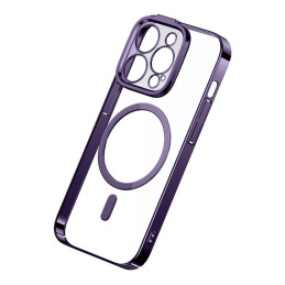 Baseus Glitter Magnetic Case for iPhone 14 Pro (purple) + tempered glass + cleaning kit