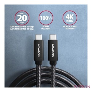 Axagon BUCM32-CM05AB 0,5m Type-C PD 100W 4K HD fekete adat- és töltőkábel