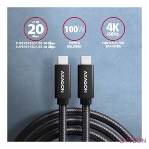 Axagon BUCM32-CM05AB 0,5m Type-C PD 100W 4K HD fekete adat- és töltőkábel