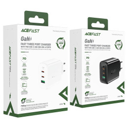 Acefast A41 wall charger, 2x USB-C + USB, GaN 65W (black)