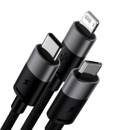 3in1 USB cable Baseus StarSpeed Series, USB-C + Micro + Lightning 3,5A, 1.2m (Black)