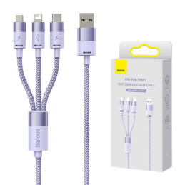 3in1 USB cable Baseus StarSpeed Series, USB-C + Micro + Lightning 3,5A, 1.2m (Purple)