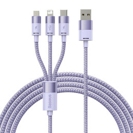 3in1 USB cable Baseus StarSpeed Series, USB-C + Micro + Lightning 3,5A, 1.2m (Purple)