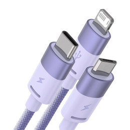 3in1 USB cable Baseus StarSpeed Series, USB-C + Micro + Lightning 3,5A, 1.2m (Purple)