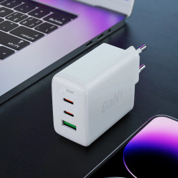 Acefast A41 wall charger, 2x USB-C + USB, GaN 65W (white)