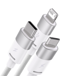 3in1 USB cable Baseus StarSpeed Series, USB-C + Micro + Lightning 3,5A, 1.2m (White)