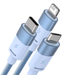 3in1 USB cable Baseus StarSpeed Series, USB-C + Micro + Lightning 3,5A, 1.2m (Blue)