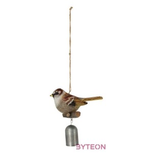 Kismadaras polyresin szélcsengő, veréb, 14,5 cm