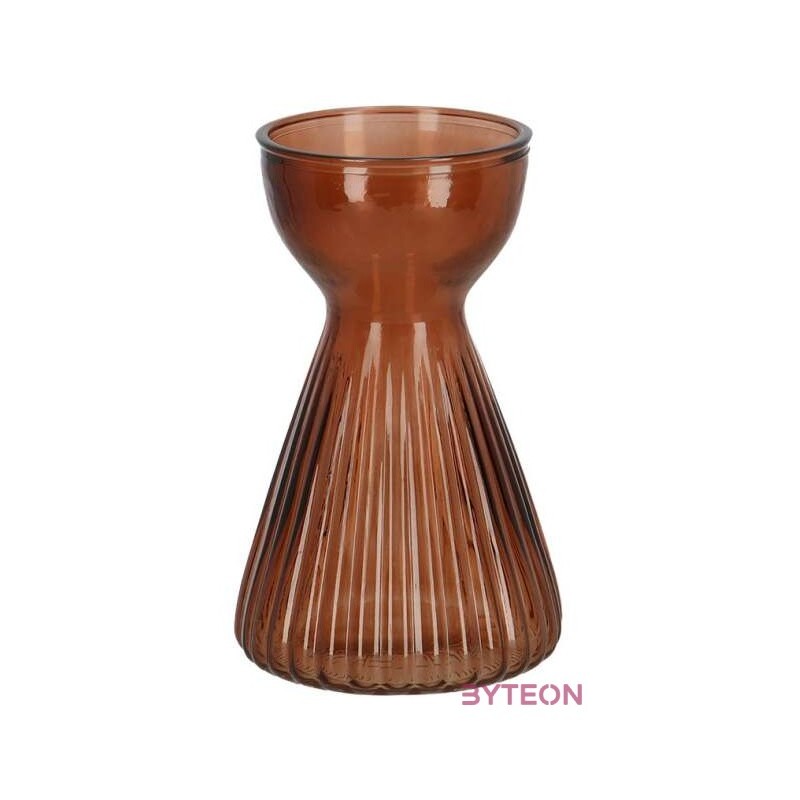 Krókusz növény gyökereztető bordázott üvegváza, 12,3 cm átmérőjű, barna