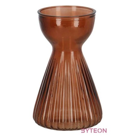 Krókusz növény gyökereztető bordázott üvegváza, 12,3 cm átmérőjű, barna