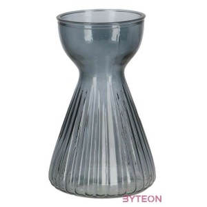 Krókusz növény gyökereztető bordázott üvegváza, 12,3 cm átmérőjű, szürkéskék